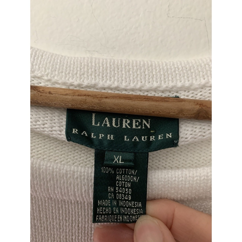 Lauren Ralph Lauren 100% Cotton Sweater Boat Neck Ties On Shoulders White SZ XL - Picture 4 of 8